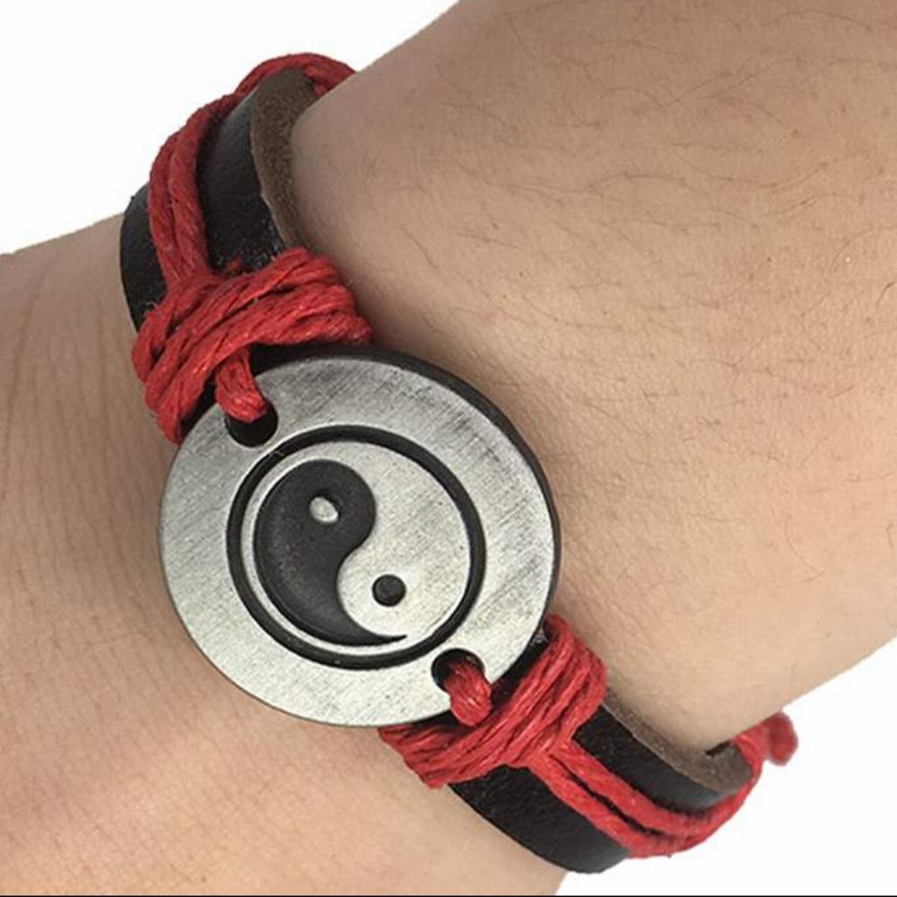Yin Yang Bracelet Leather Wrap Adjustable Unisex